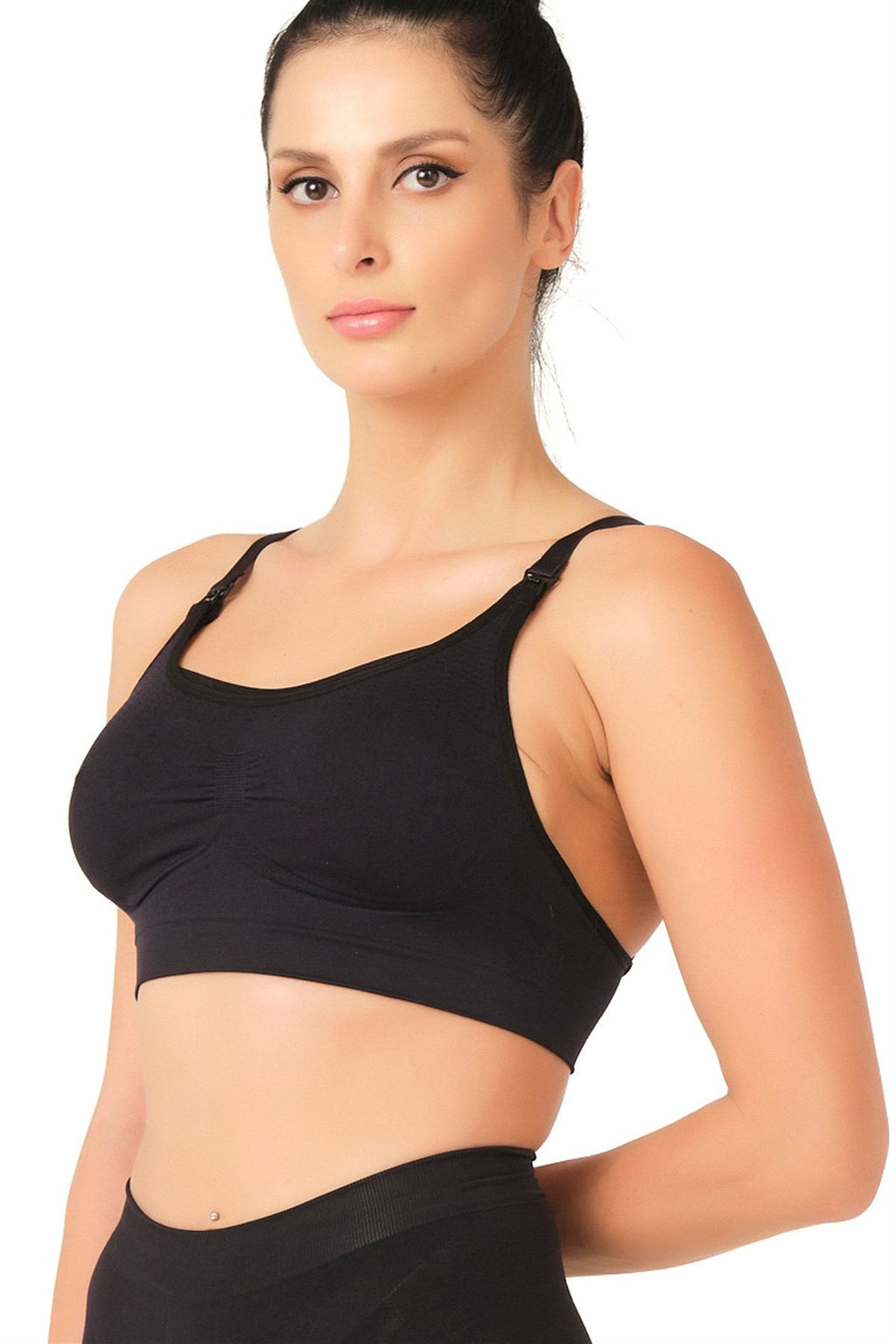 Seamless Shaping Pull-Aside Access Nursing Bra Crop Style Black - 5320