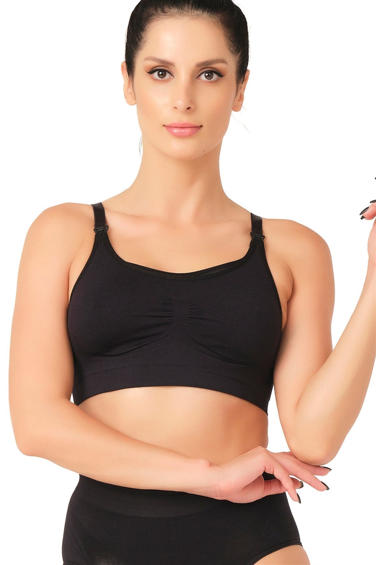 Seamless Shaping Pull-Aside Access Nursing Bra Crop Style Black - 5320