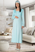 Lace Collar Maternity Feeding-Friendly Nightgown Turquoise - C5343