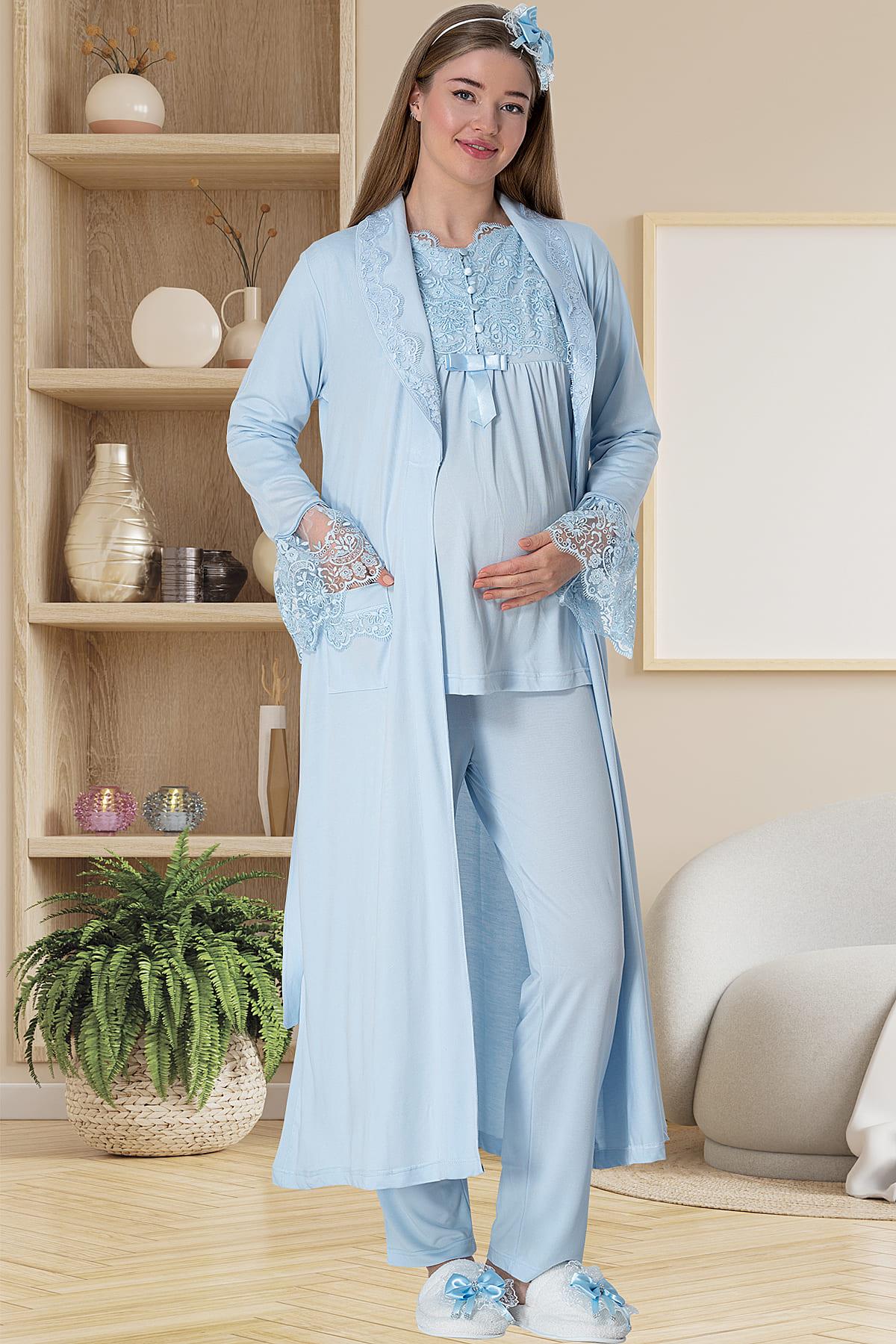 Elegant Lace 4-Piece Maternity Feeding-Friendly Set Blue - C1924
