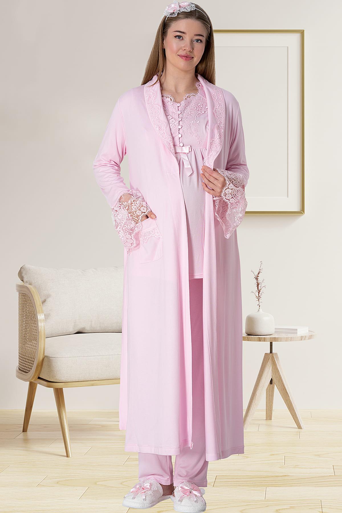 Elegant Lace 4-Piece Maternity Feeding-Friendly Set Pink - C1924