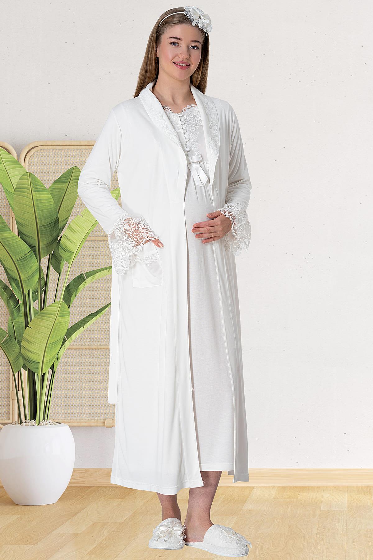 Elegant Lace 4-Piece Maternity Feeding-Friendly Set Ecru - C1924
