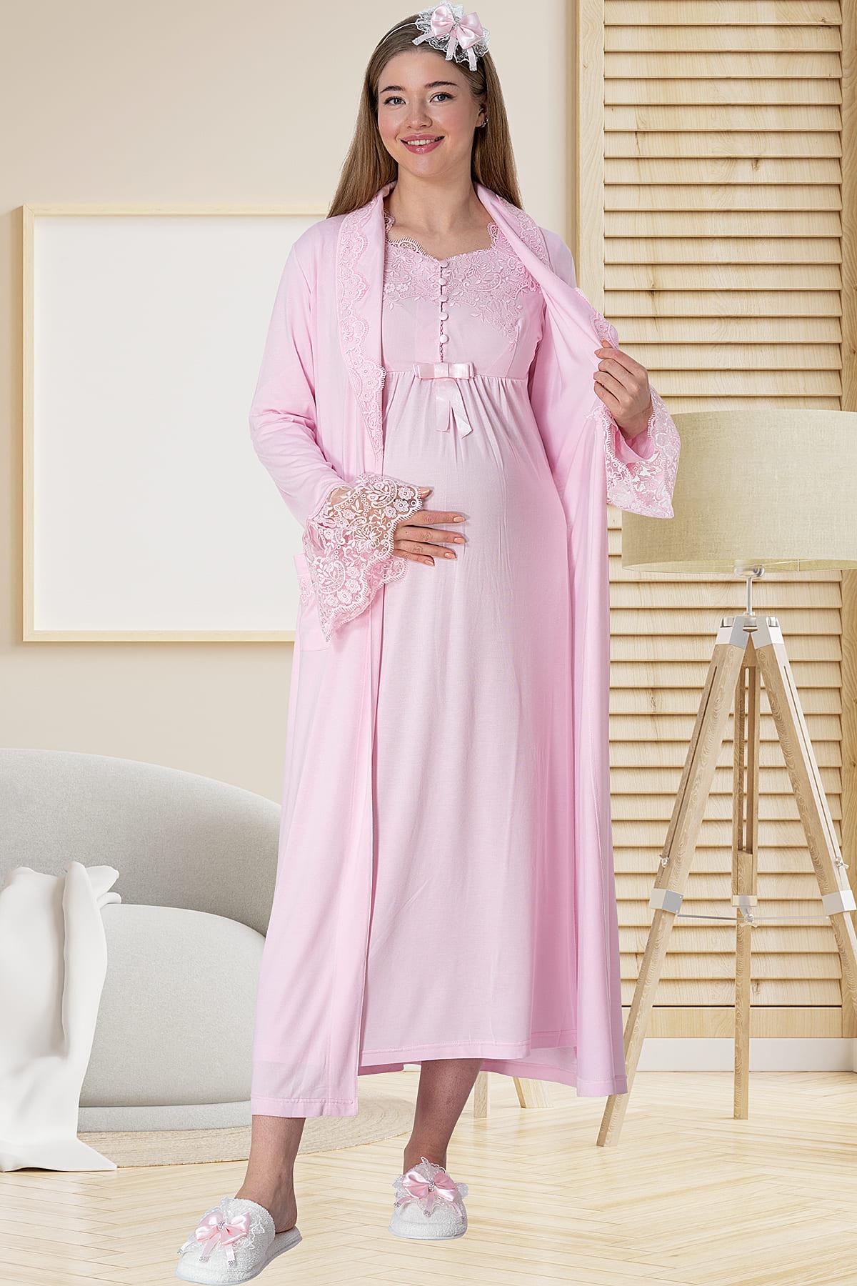 Elegant Lace 4-Piece Maternity Feeding-Friendly Set Pink - C1924