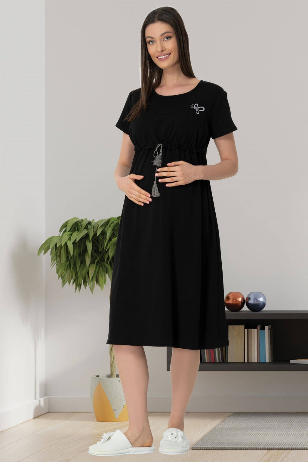Breastfeeding Maternity Feeding-Friendly Nightgown Black - C5427
