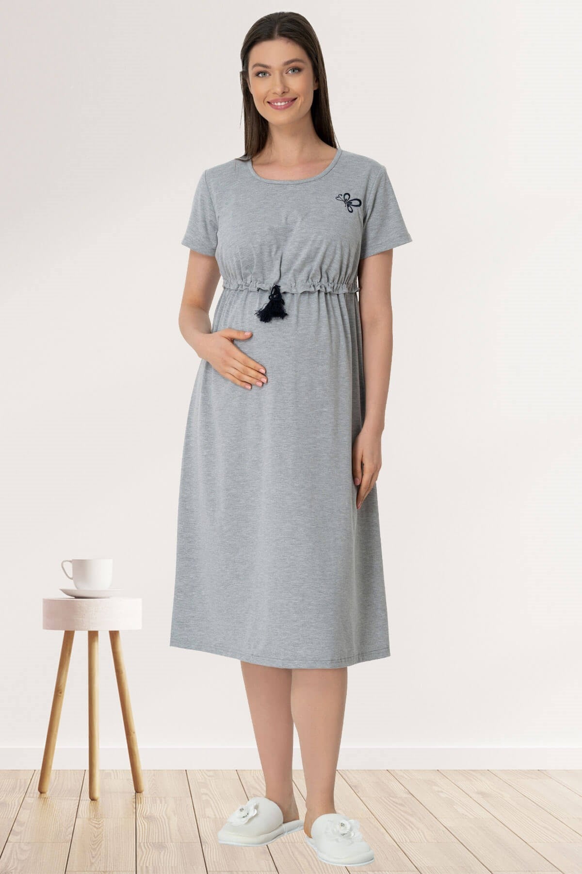 Breastfeeding Maternity Feeding-Friendly Nightgown Grey - C5427