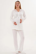 Lace Sleeve and Collar Maternity Feeding-Friendly Pajama Set Ecru - C5808