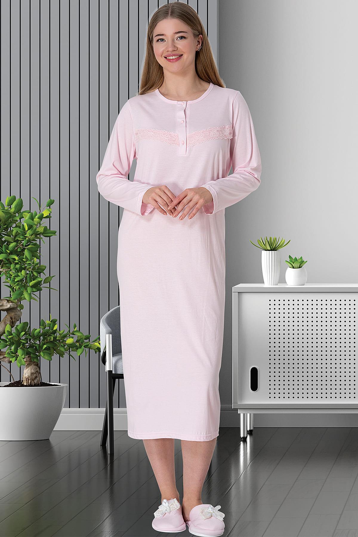 Guipure Plus Size Maternity Feeding-Friendly Nightgown Pink - C5824