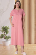 Lacy Plus Size Maternity Feeding-Friendly Nightgown Pink - C5825