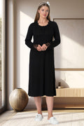 Lace Sleeve and Collar Maternity Feeding-Friendly Nightgown Black - C5916