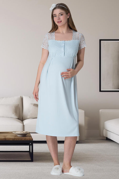 Stripe Lace Shoulder 4-Piece Maternity Feeding-Friendly Set Blue - C6063