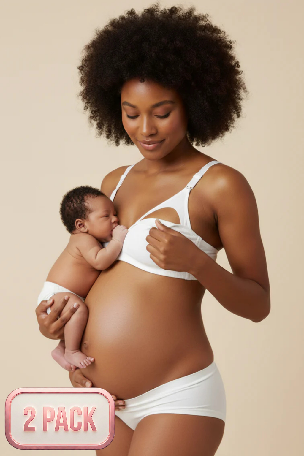 2-Pack Textured Cotton Wire-Free & Pad-Free Nursing Bra Ecru - 6010eb