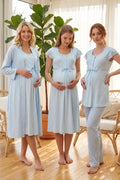 Lace Sleeve Patterned 4-Piece Maternity Feeding-Friendly Set Blue - T6016