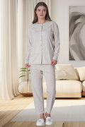 Flowery Front Buttoned Plus Size Maternity Feeding-Friendly Pajama Set Coffee - C6022