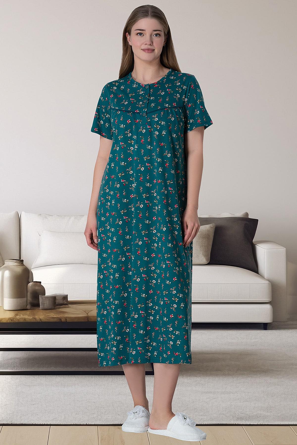 Flowery Plus Size Maternity Feeding-Friendly Nightgown Green - C6024