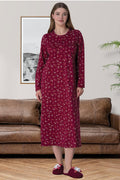 Flowery Plus Size Maternity Feeding-Friendly Nightgown Claret Red - C6025