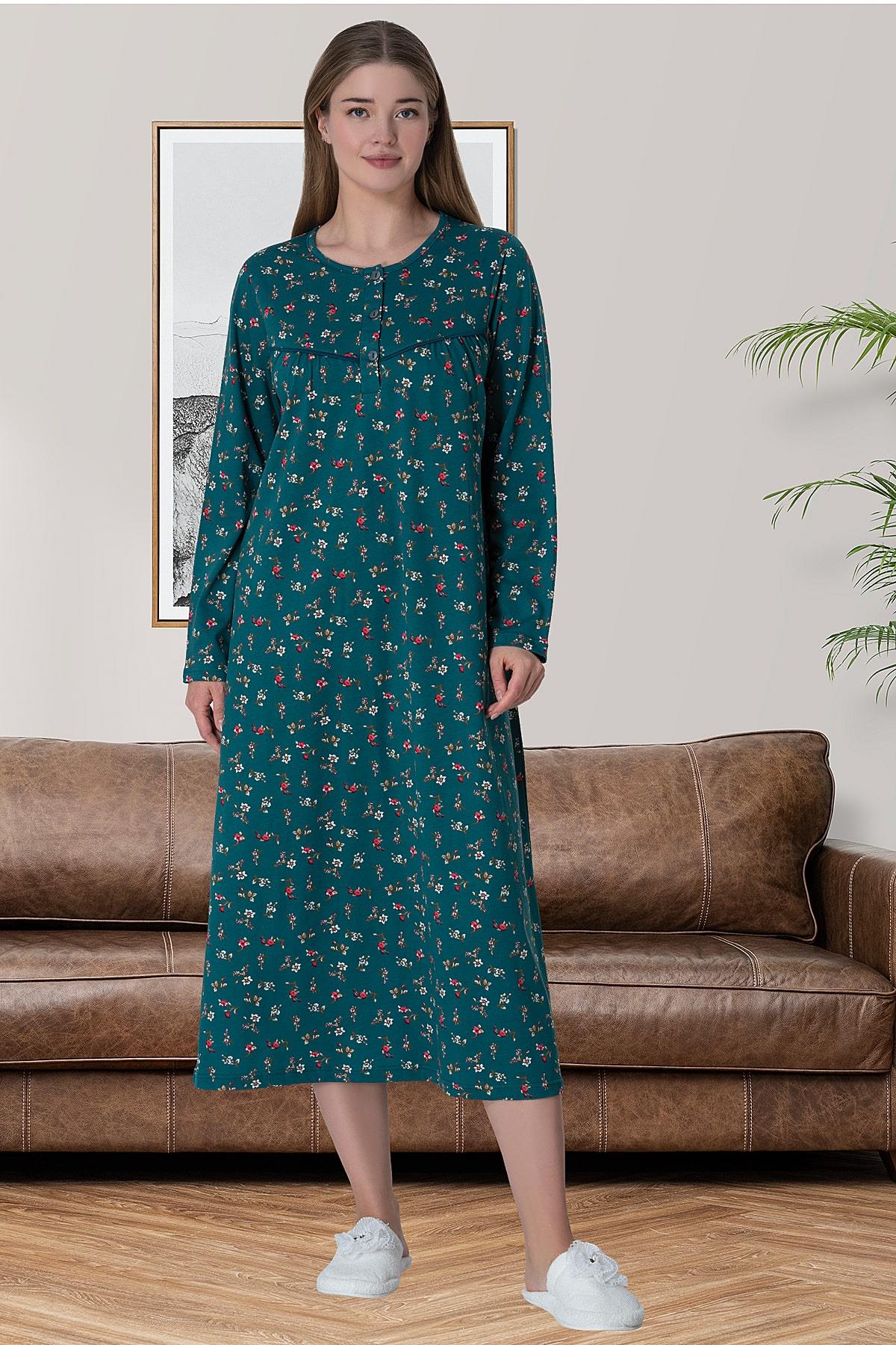 Flowery Plus Size Maternity Feeding-Friendly Nightgown Green - C6025