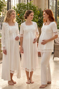 Lace Embroidered 4-Piece Maternity Feeding-Friendly Set Ecru - T6036