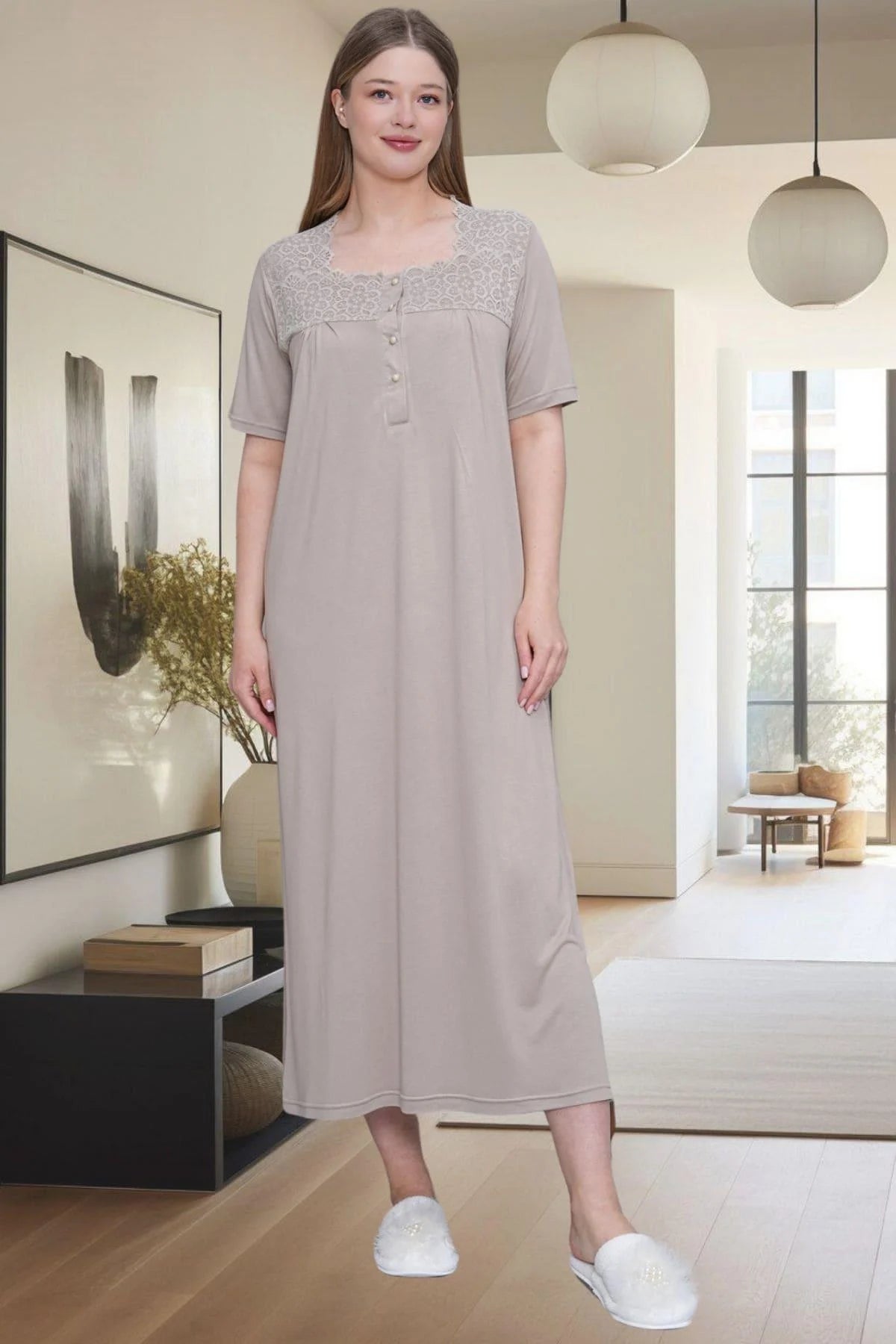 طوق غيبور مقاس كبير ثوب نوم مناسب للرضاعة من المنك - 6049