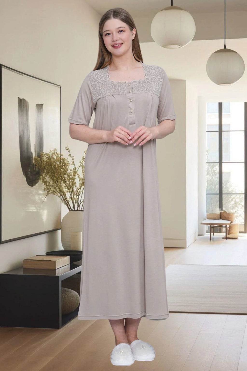 طوق غيبور مقاس كبير ثوب نوم مناسب للرضاعة من المنك - 6049