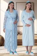 مجموعة أدوات الحمل والرضاعة من Lace Long Lez Lacy مكونة من 4 قطع باللون الأزرق - 6060