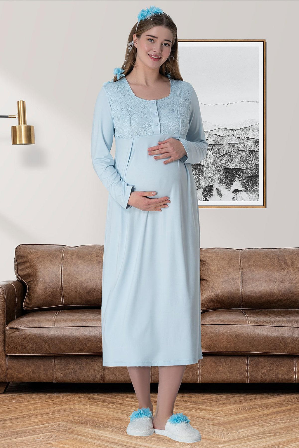 مجموعة أدوات الحمل والرضاعة من Lace Long Lez Lacy مكونة من 4 قطع باللون الأزرق - 6060