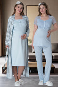Stripe Lace Shoulder 4-Piece Maternity Feeding-Friendly Set Blue - C6063