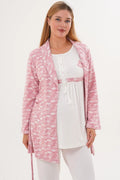 طقم بيجامة مناسبة للرضاعة مكون من 3 قطع بطبعات قلب ورداء منقوش وردي - 6100
