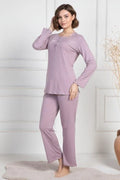 Lace Collar Maternity Feeding-Friendly Pajama Set Dried Rose - C6104