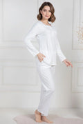 Lace Collar Maternity Feeding-Friendly Pajama Set Ecru - C6104
