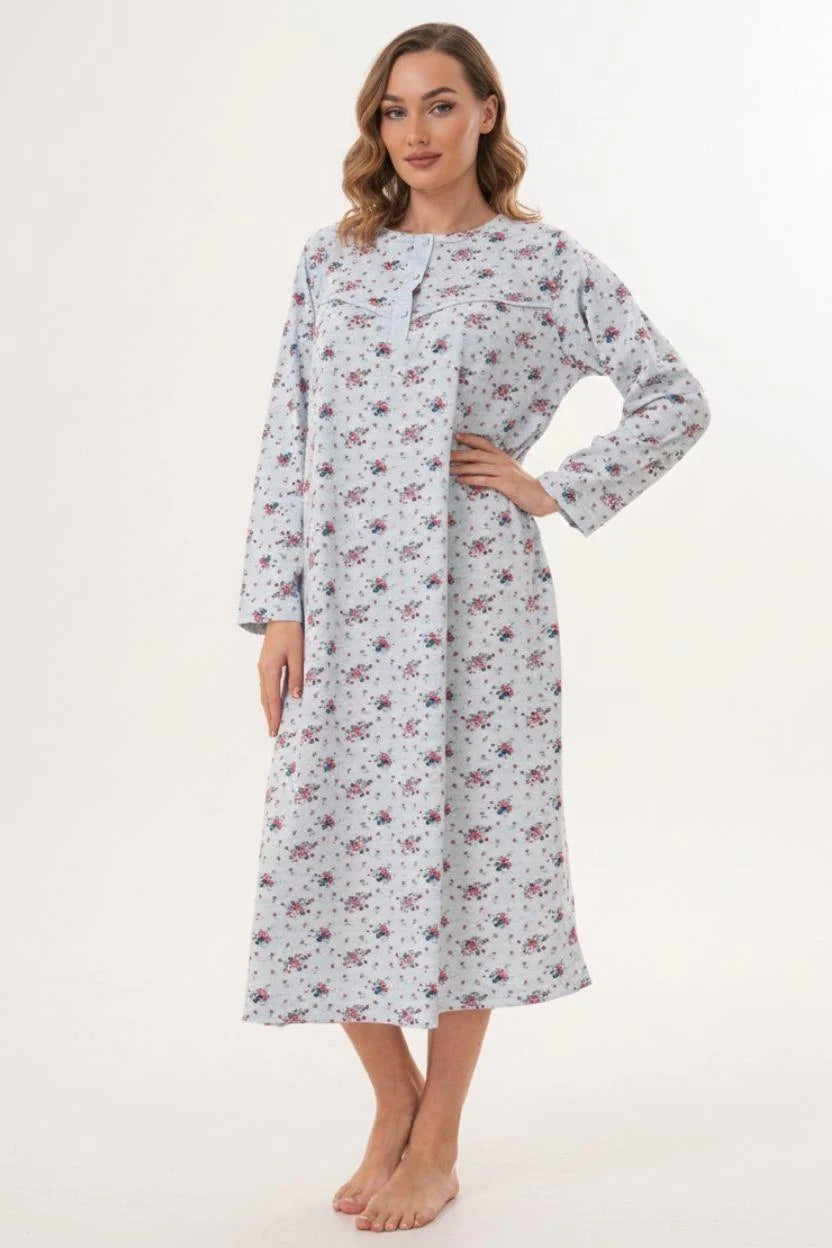 Flower Patterned Plus Size Maternity Feeding-Friendly Nightgown Blue - C6205