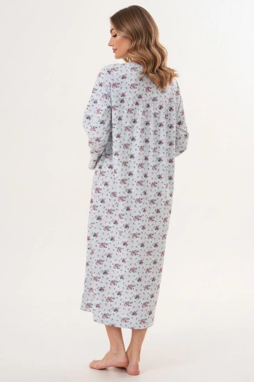 Flower Patterned Plus Size Maternity Feeding-Friendly Nightgown Blue - C6205