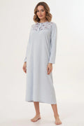 Flowery Collar Plus Size Maternity Feeding-Friendly Nightgown Blue - C6207