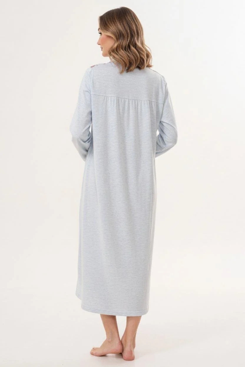 Flowery Collar Plus Size Maternity Feeding-Friendly Nightgown Blue - C6207