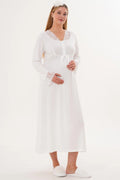 Lace Sleeve and Collar Maternity Feeding-Friendly Nightgown Ecru - C6305