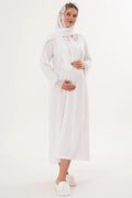 Lace Sleeve and Collar Maternity Feeding-Friendly Nightgown (with Scarf) Ecru - C6305s