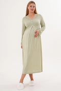 Lace Sleeve and Collar Maternity Feeding-Friendly Nightgown Green - C6305