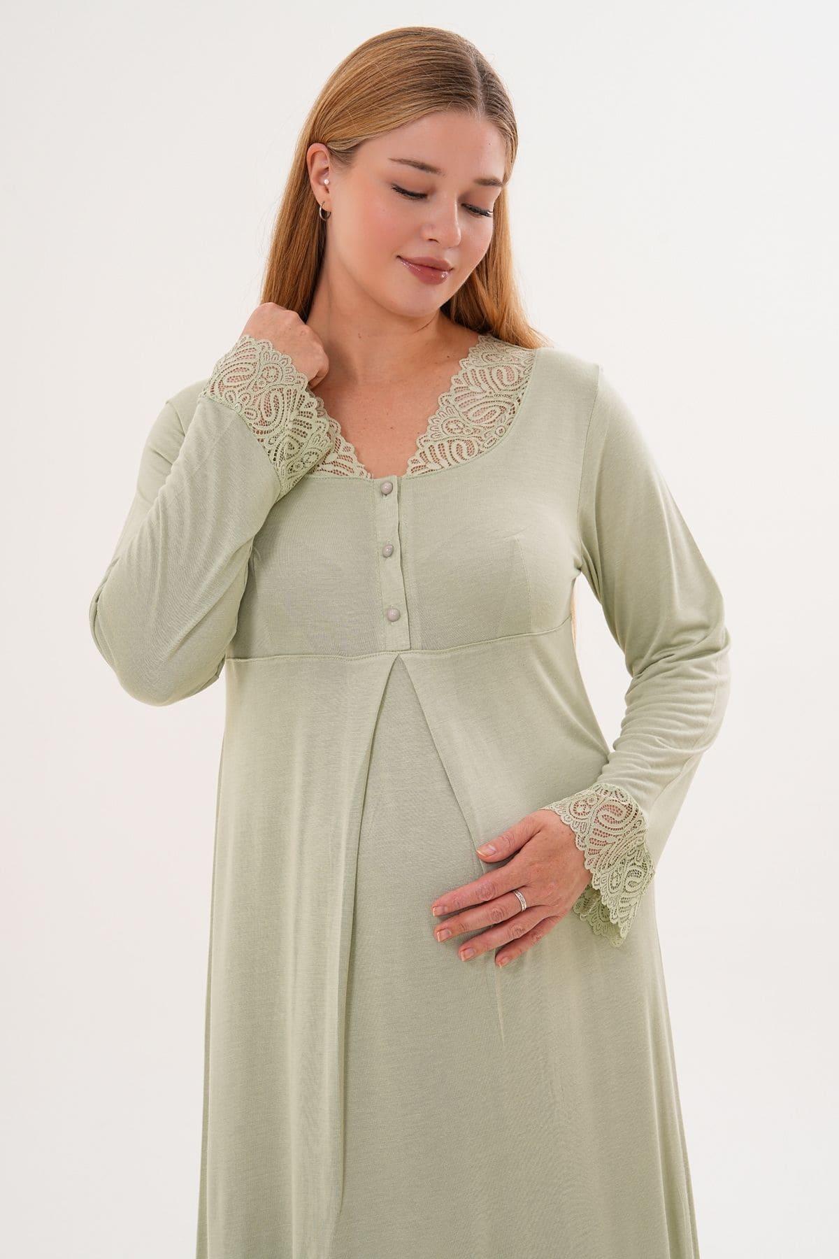 Lace Sleeve and Collar 4-Piece Maternity Feeding-Friendly Set Green - C6332