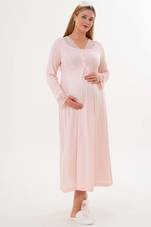 Lace Sleeve and Collar 4-Piece Maternity Feeding-Friendly Set Powder - C6332