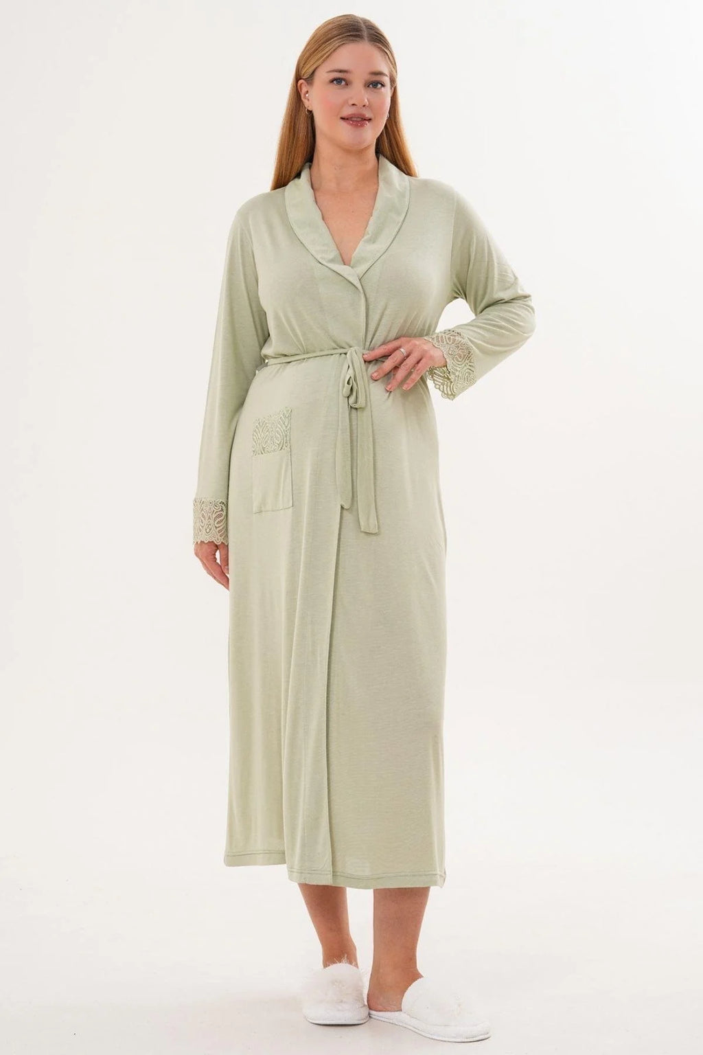Lace Sleeve and Collar 4-Piece Maternity Feeding-Friendly Set Green - C6332