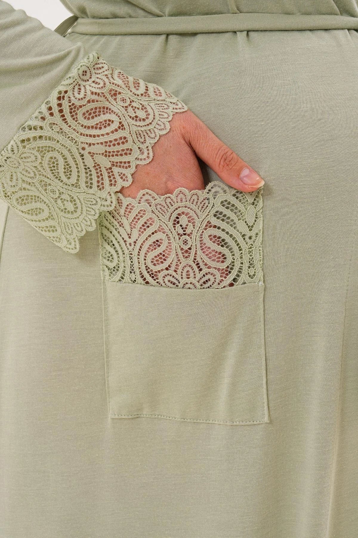 Lace Sleeve Long Maternity Robe Green - C6306