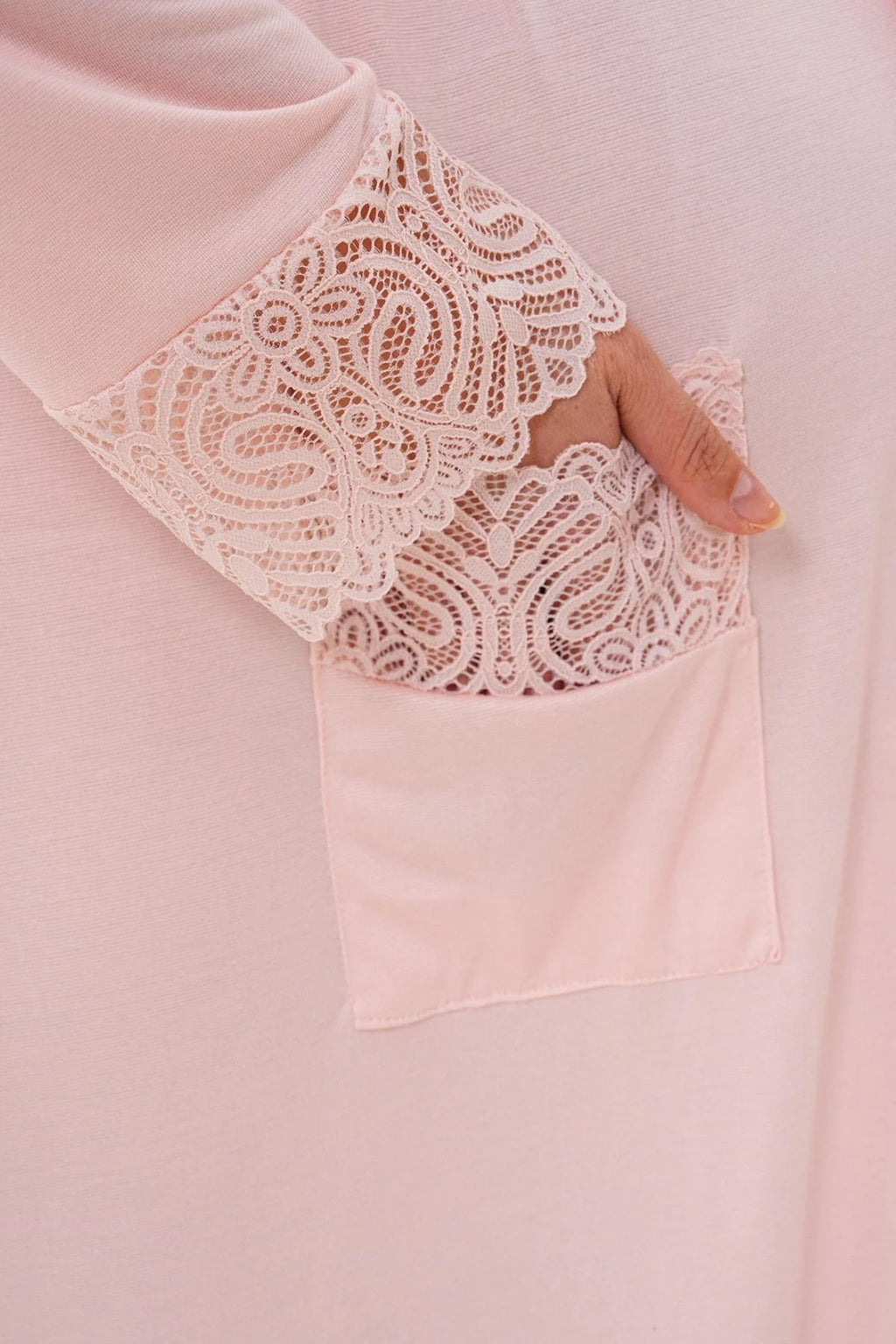 Lace Sleeve Long Maternity Robe Powder - C6306