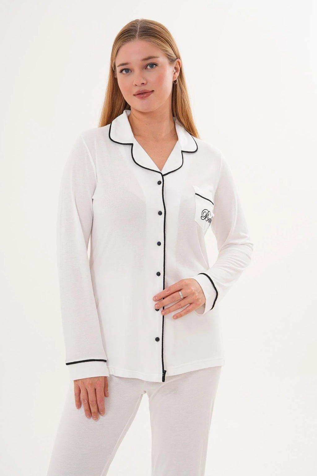 Bias Baby Printed Maternity Feeding-Friendly Pajama Set Ecru - C6307