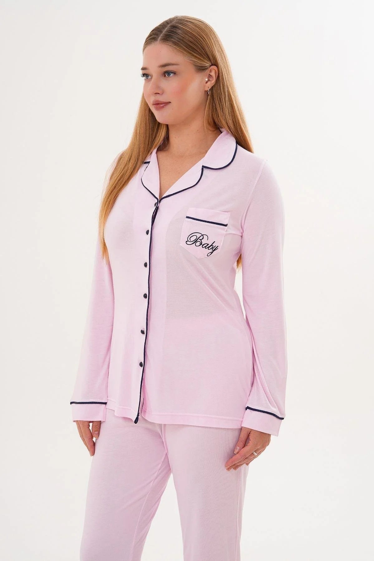 Bias Baby Printed Maternity Feeding-Friendly Pajama Set Pink - C6307