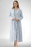 Patterned Plus Size Maternity Feeding-Friendly Nightgown & Robe Set Blue - C6312