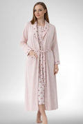 Patterned Plus Size Maternity Feeding-Friendly Nightgown & Robe Set Powder - C6312