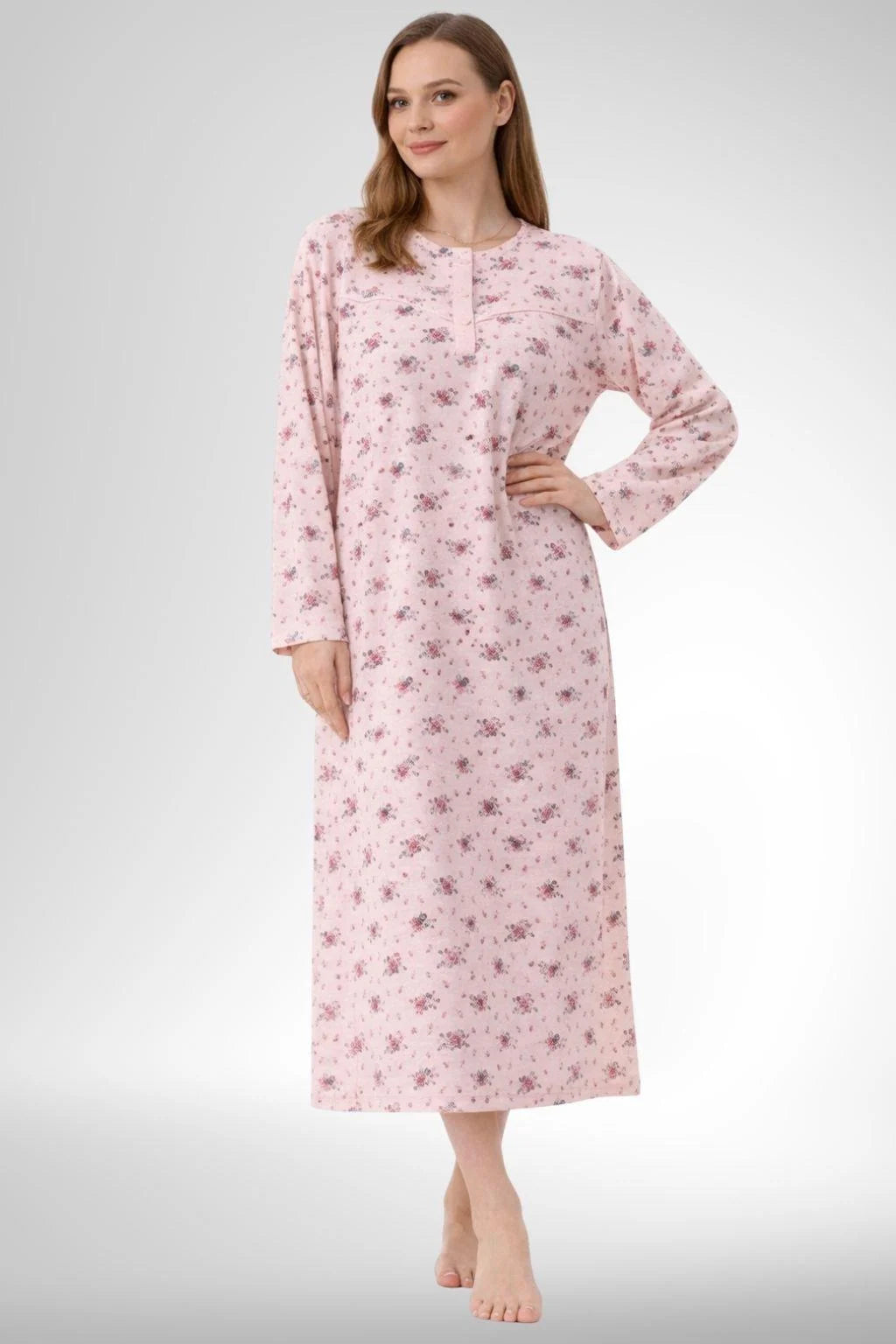 Patterned Plus Size Maternity Feeding-Friendly Nightgown & Robe Set Powder - C6312