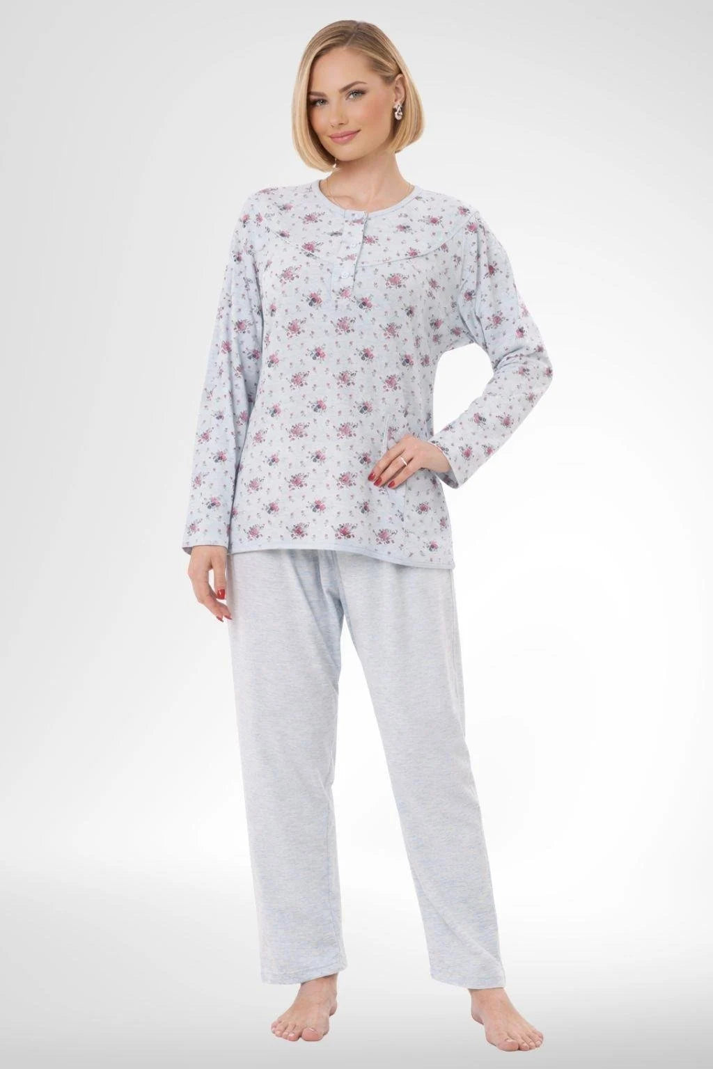 Patterned Plus Size Maternity Feeding-Friendly Pajama Set Blue - C6314