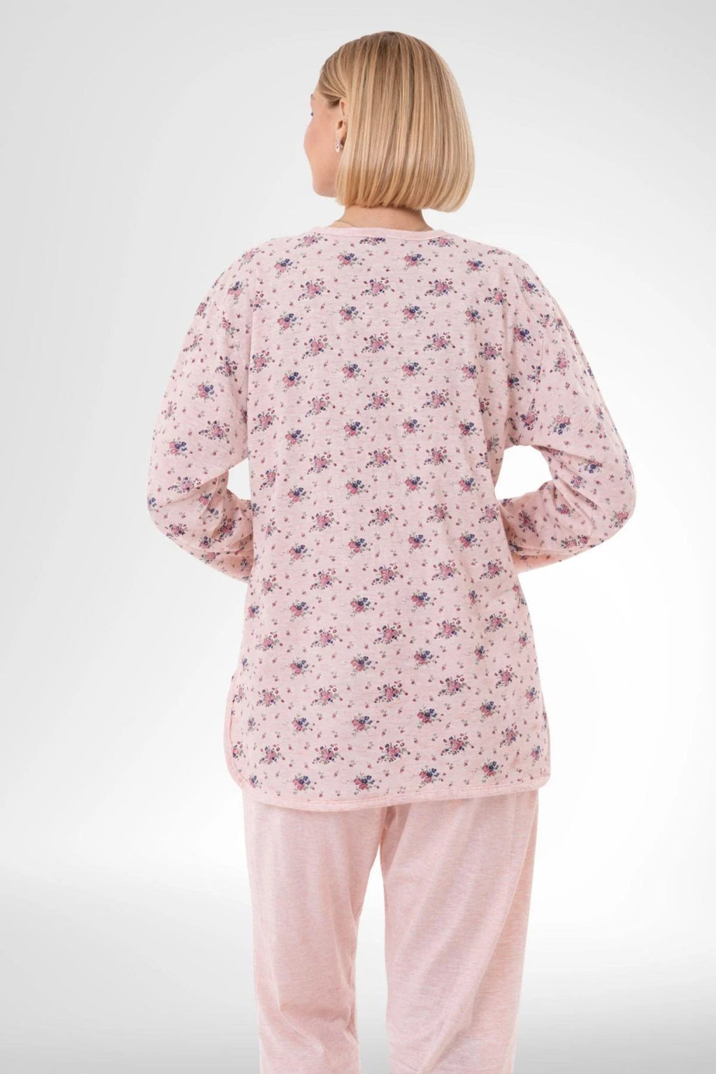 Patterned Plus Size Maternity Feeding-Friendly Pajama Set Powder - C6314