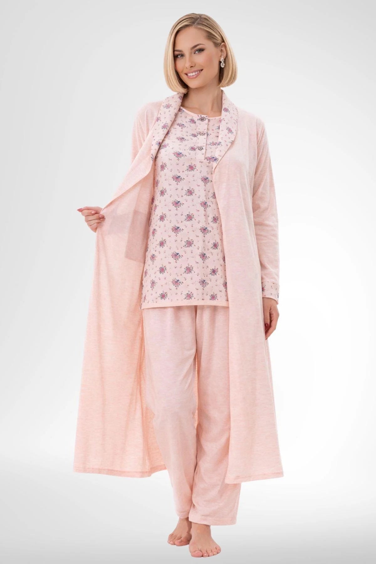 Patterned Plus Size 4-Piece Maternity Feeding-Friendly Set Powder - C6320