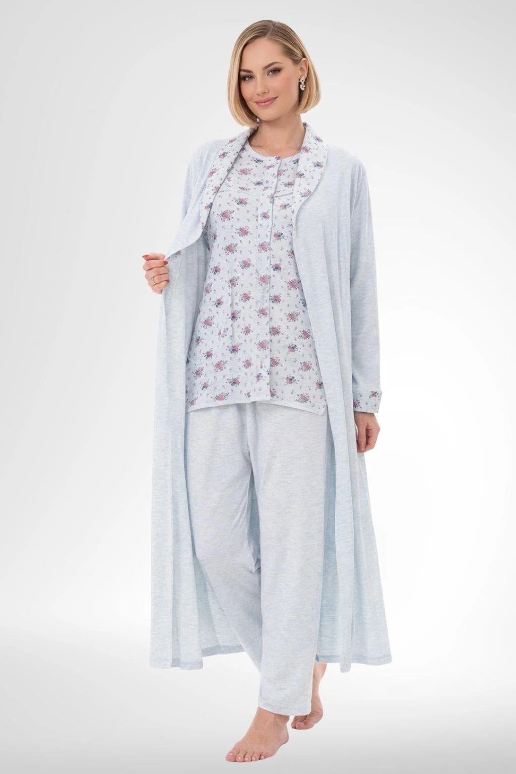Patterned Plus Size 4-Piece Maternity Feeding-Friendly Set Blue - C6320